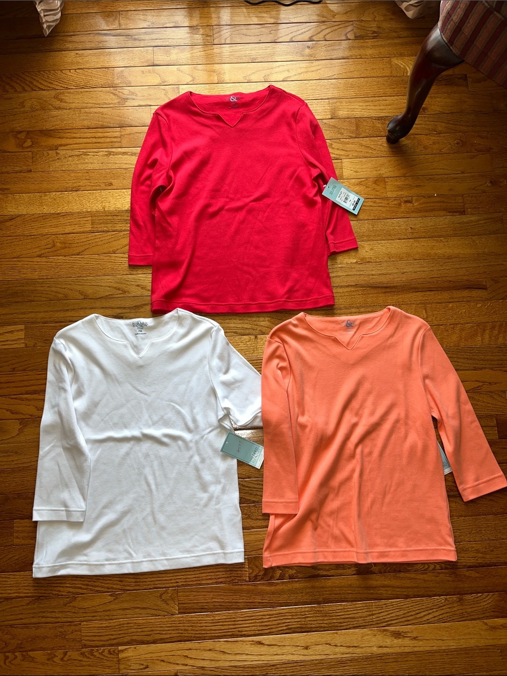 Hillard & Hanson Long Sleeve Tees in Red, White & Peach